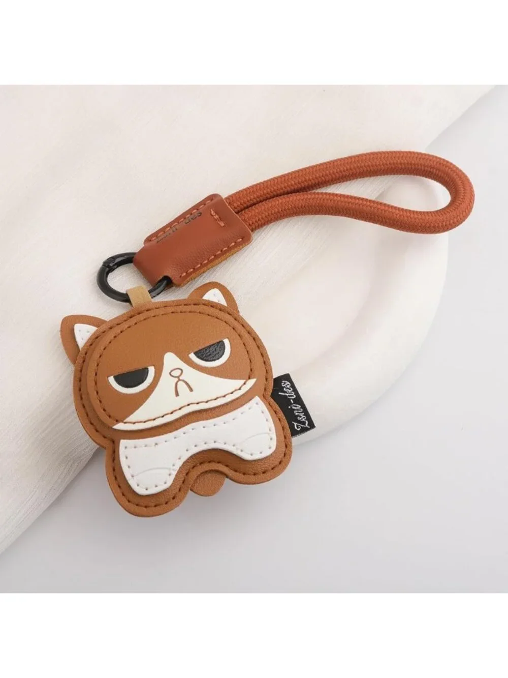 Adorable Brown Cat Keychain Charm, PU Leather Pendant with Wrist Loop, Perfect